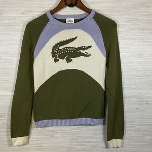 Lacoste Sport Crocodile Logo Graphic Sweater Green Lavender Colorblock 36 XS
